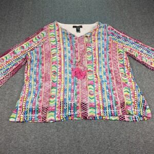 Ali Miles Tunic Top Womens 2X Multicolor Textured Asymmetrical Boho Artsy Blouse